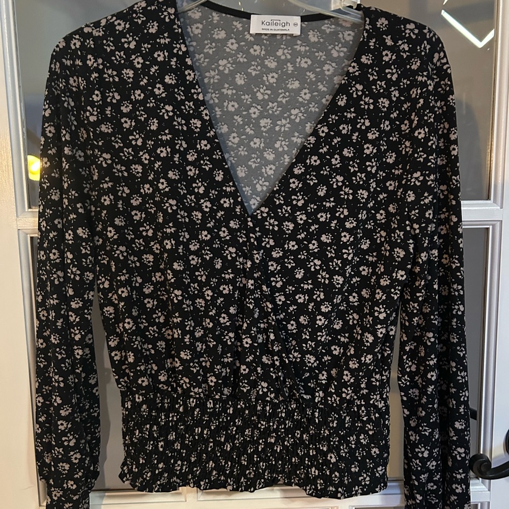 Black and Nude Floral V-Neck